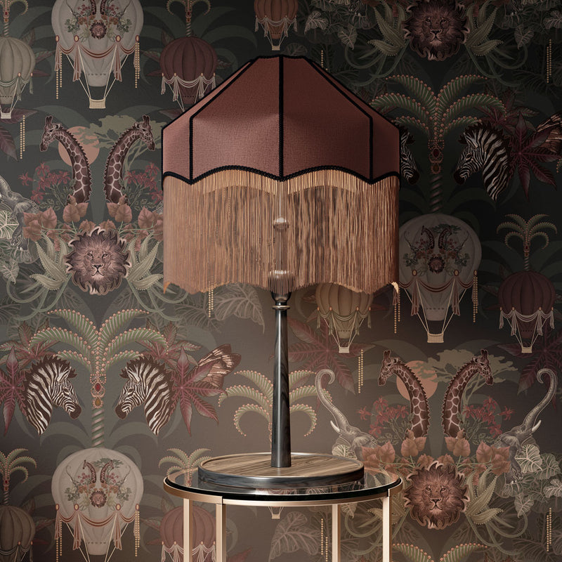 Luxury Statement Wallpaper with African Animals in Charcoal & Gold by Designer Becca Who