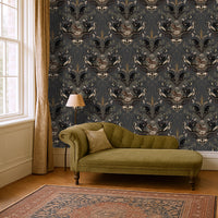 Dark Decor Luxury Wallpaper in Charcoal and Gold by Designer, Becca Who