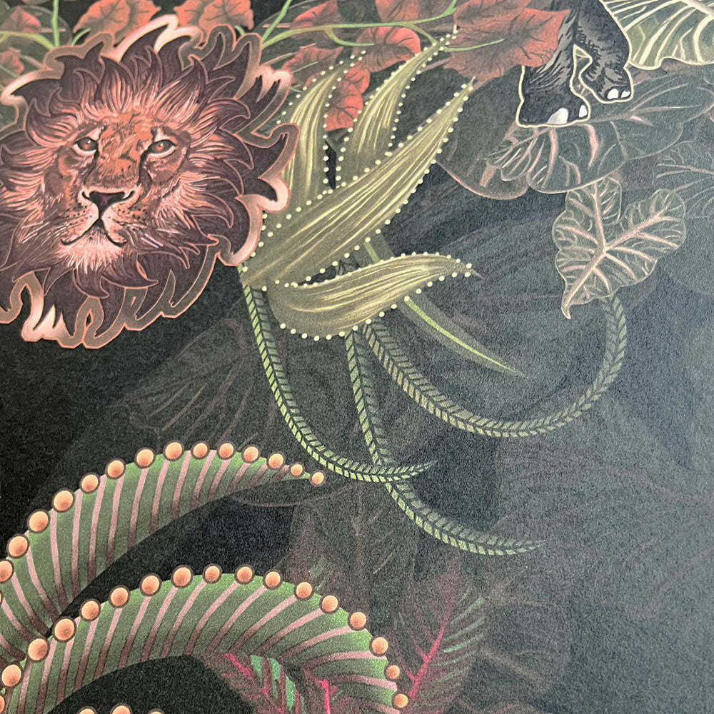 Luxe Dark Charcoal African Animals Wallpaper by Designer Becca Who