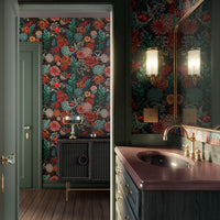 Dark Floral Luxury Bathroom Wallpaper by Designer, Becca Who