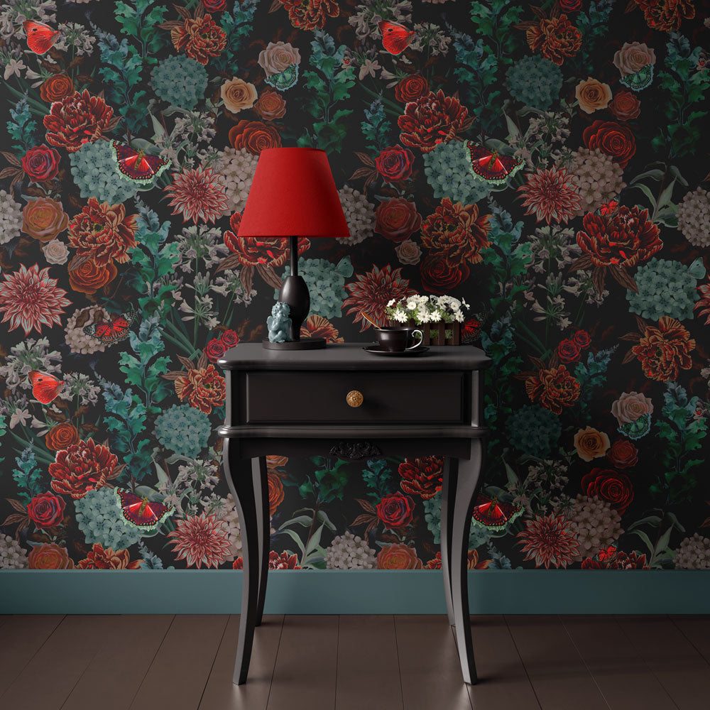 Dark Floral Wallpaper Decor by UK Designer, Becca Who