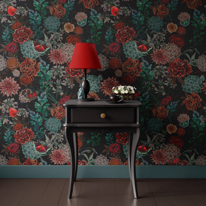 Dark Floral Wallpaper Decor by UK Designer, Becca Who