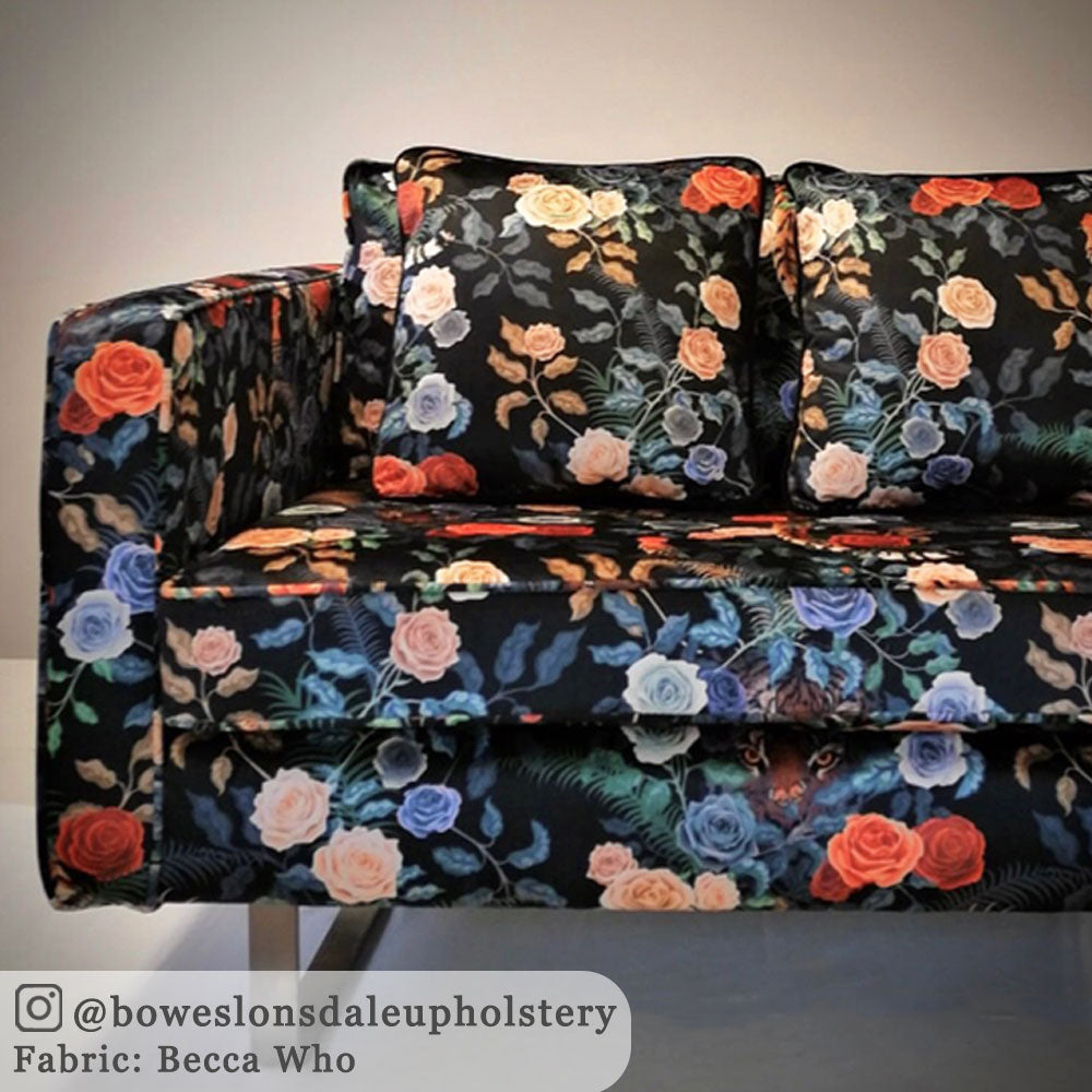 Dark Floral Tiger Patterned Velvet Fabric for Upholstery by Designer, Becca Who