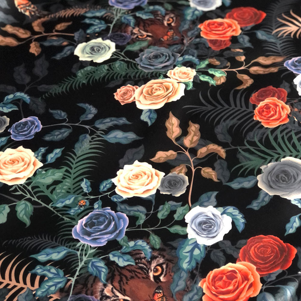 Dark Floral Patterned Floral Velvet Fabric for Statement Interiors by Designer, Becca Who