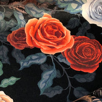 Dark Floral Velvet Fabric for Upholstery, Curtains & Soft Furnishings with Roses and Tigers by Designer, Becca Who