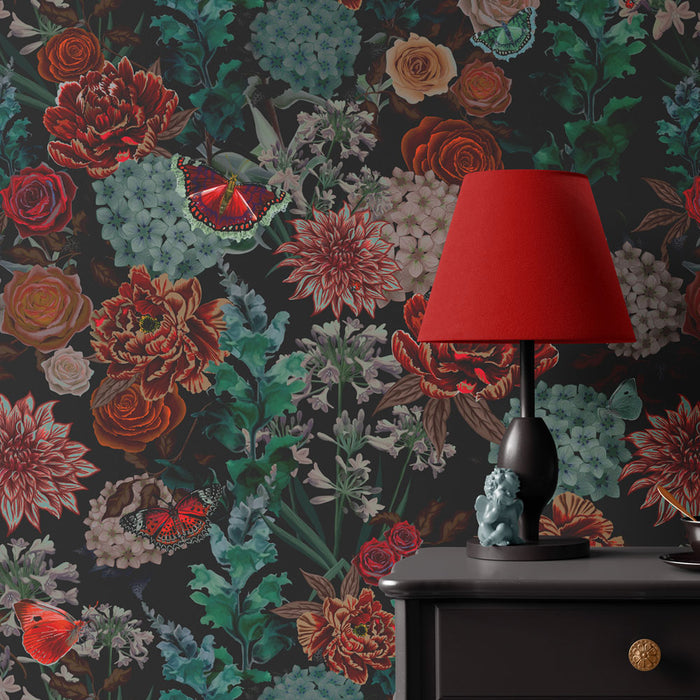 Dark Floral Wallpaper Decor by Designer, Becca Who