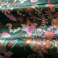 Dark Green Patterned Velvet Fabric with Birds & Floral Print for Upholstery, Curtains & Soft Furnishings by Designer, Becca Who