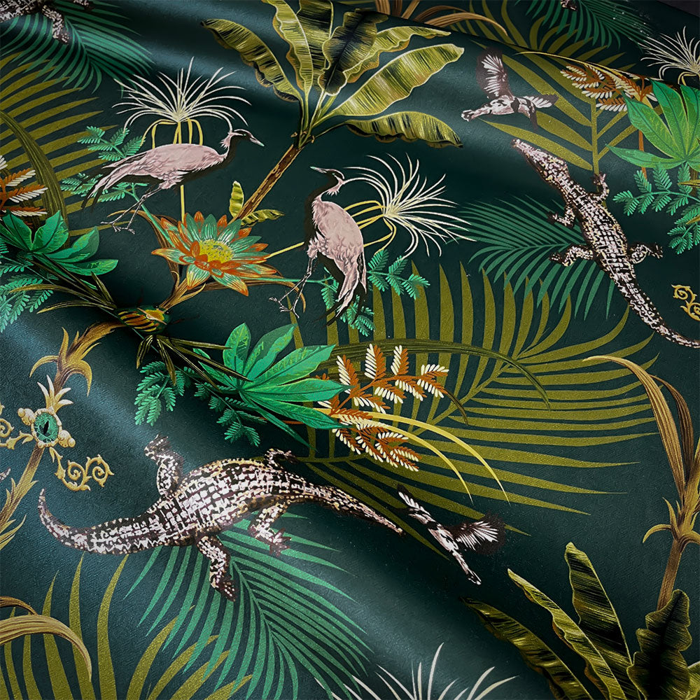 Emerald Green Jungle Velvet Fabric for Home Furnishings and Upholstery by UK Designer, Becca Who