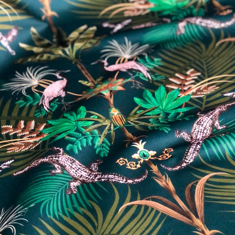 Bold Green Crocodiles Velvet Fabric for Interiors by Designer, Becca Who