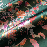 Dark Green Birds Floral Patterned Velvet Fabric for Upholstery, Curtains & Furnishings by Designer, Becca Who