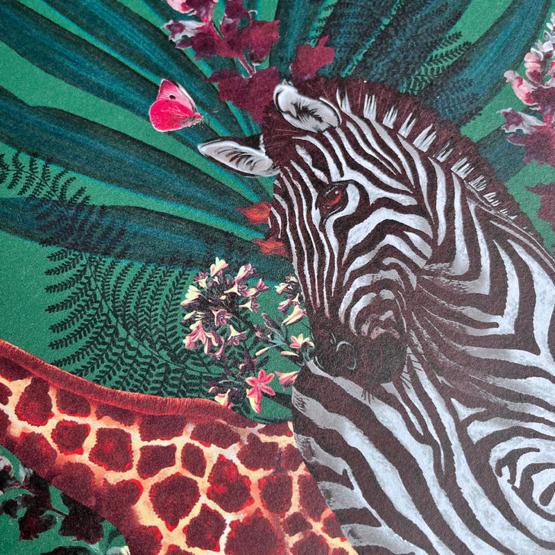 Bold Statement Wallpaper with African Animals in Deep Green by Designer, Becca Who