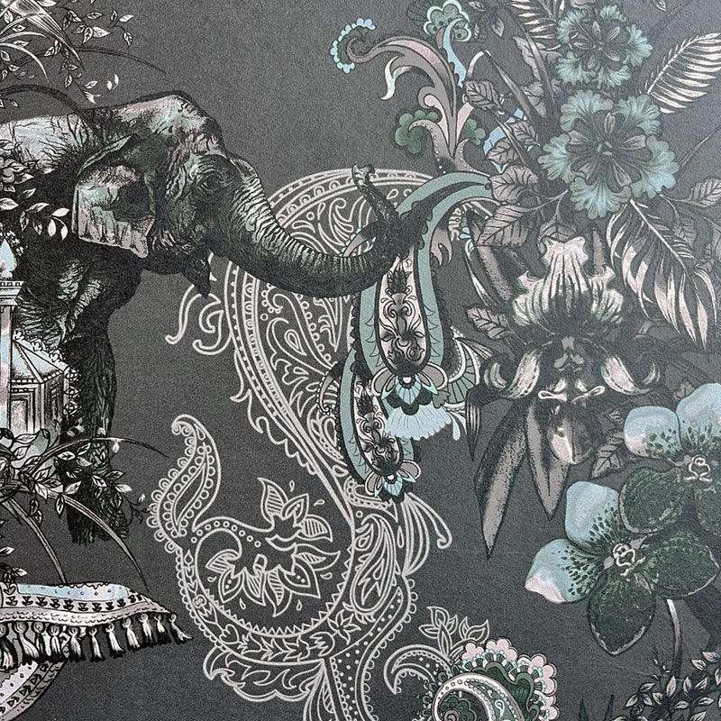 Dark Decor Patterned Designer Wallpaper in Charcoal by Becca Who