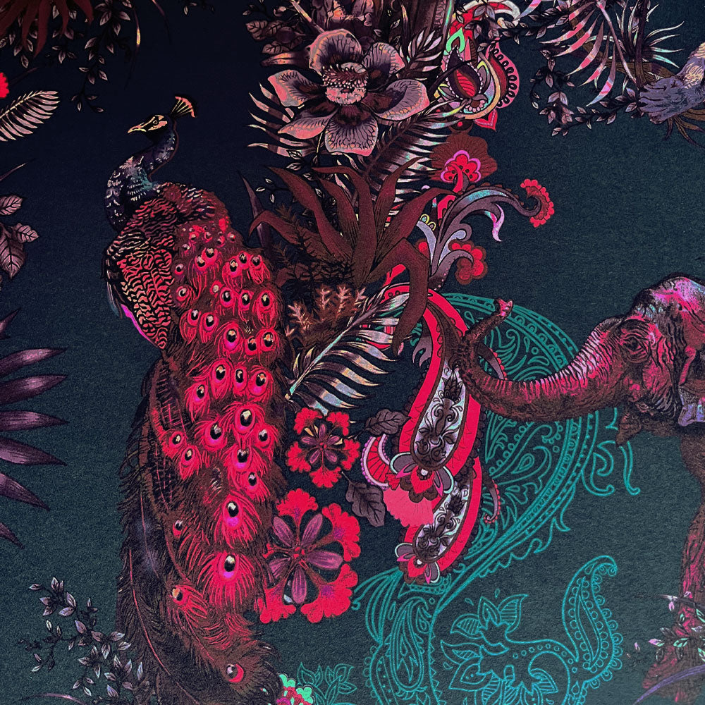 Dark Jewel Tones Indian Patterned Wallpaper by Designer Becca Who