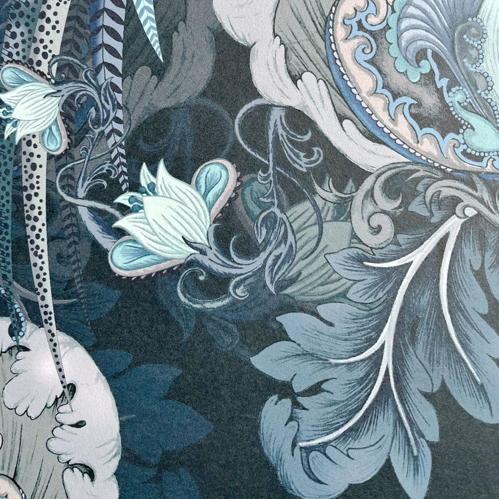 Dark Blue Bold Statement Wallpaper with Birds by UK Designer, Becca Who
