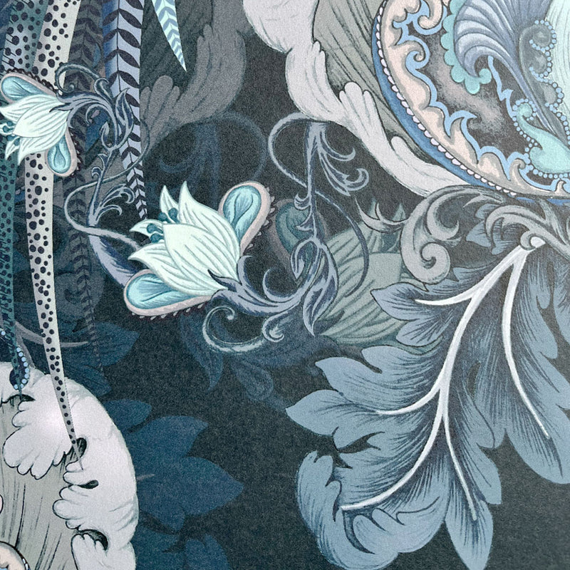 Dark Blue Bold Statement Wallpaper with Birds by UK Designer, Becca Who