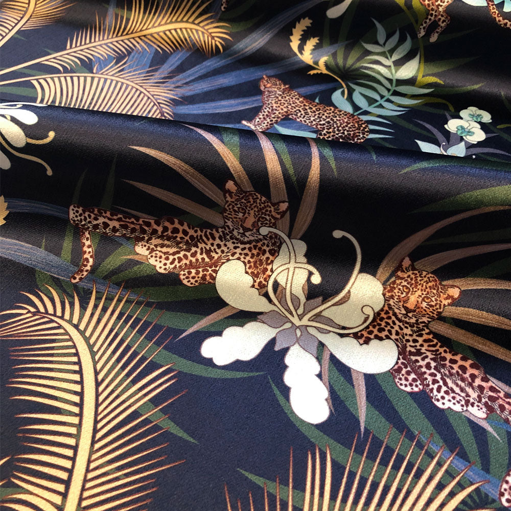 Leopard Fabric Navy & Gold Designer Velvet for Upholstery and Soft Furnishings by Becca Who