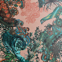 Maximalist Wallpaper with Indian Pattern in Emerald & Salmon by Designer Becca Who