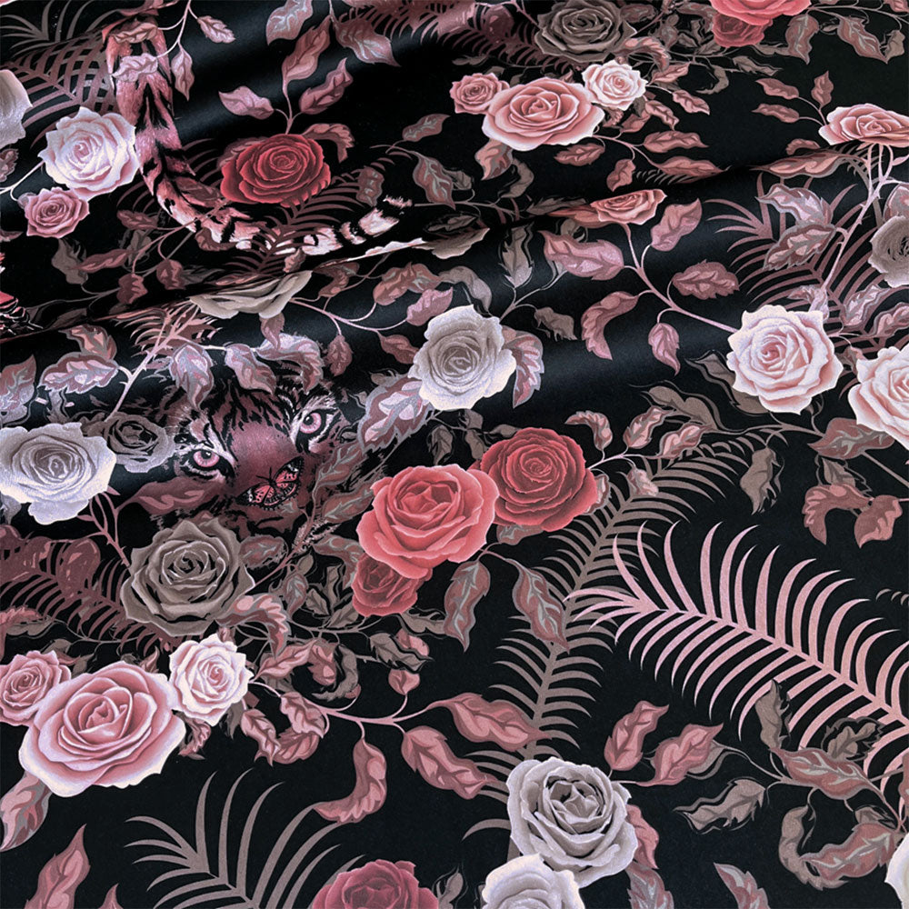 Bengal Rose Garden in Dusky Pink | Dark Floral Velvet Fabric