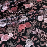 Bengal Rose Garden in Dusky Pink | Dark Floral Velvet Fabric
