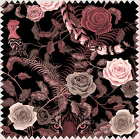 Dusky Pink and Black Floral Tiger Velvet Fabric for Interiors by Designer Becca Who