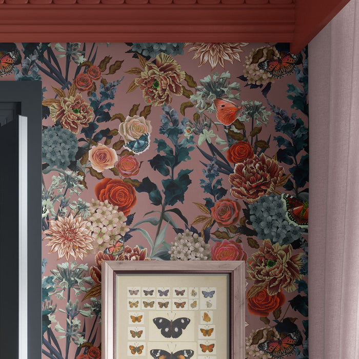 Dusky Pink Floral Traditional Wallpaper Decor by Designer, Becca Who