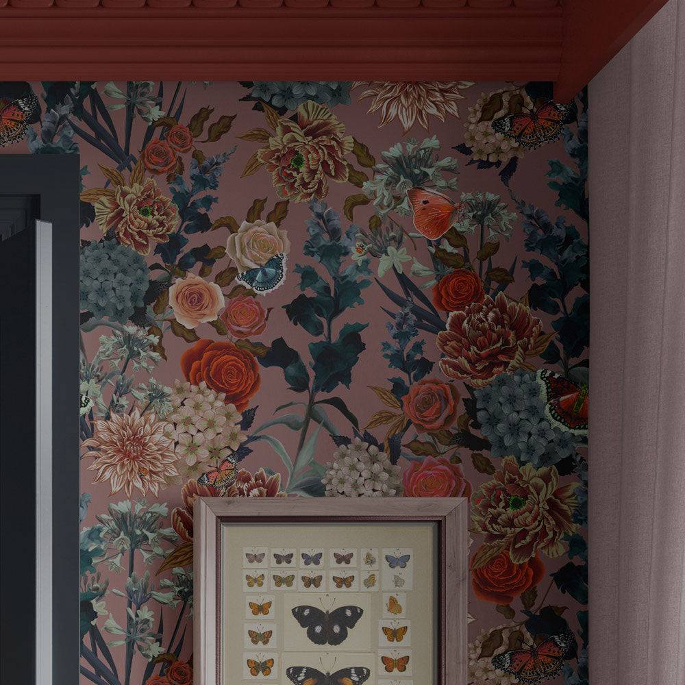 Dusky Pink Floral Traditional Wallpaper Decor by Designer, Becca Who