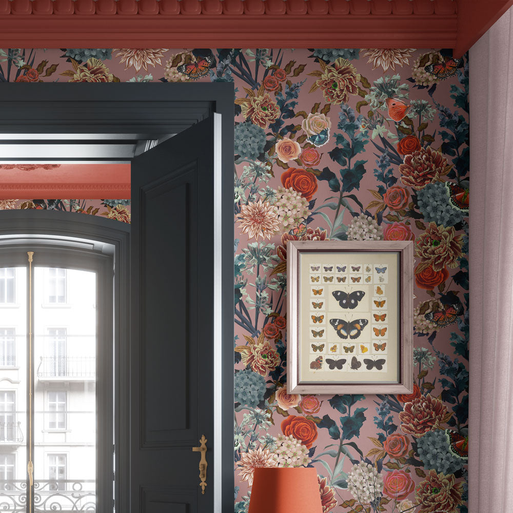 Dusky Pink Floral Traditional Wallpaper Decor