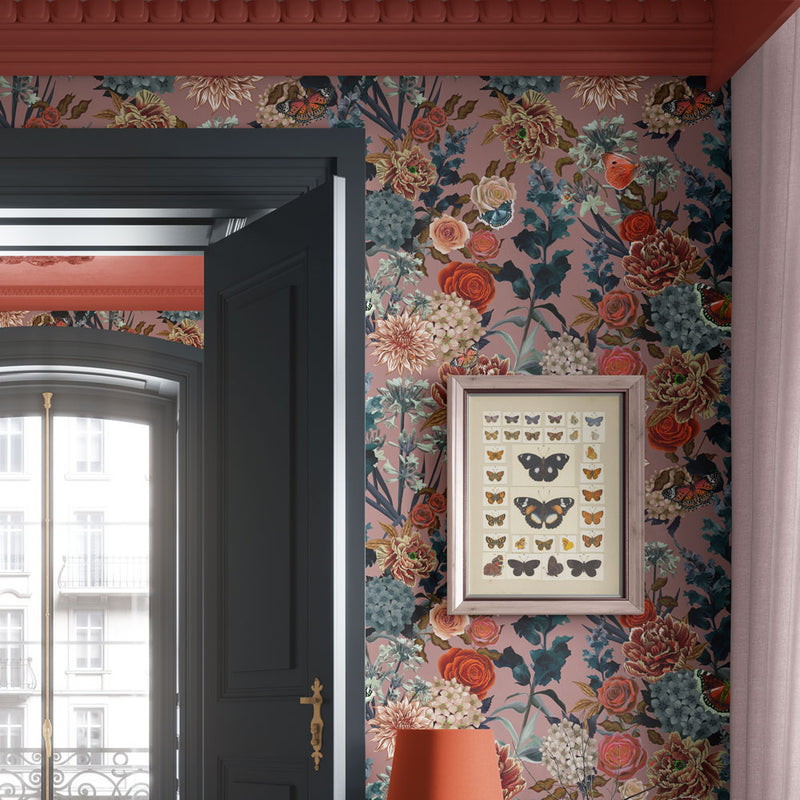 Dusky Pink Floral Traditional Wallpaper Decor