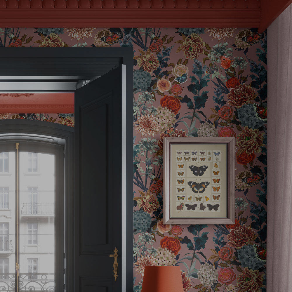 Dusky Blush Pink Floral Wallpaper by Designer, Becca Who