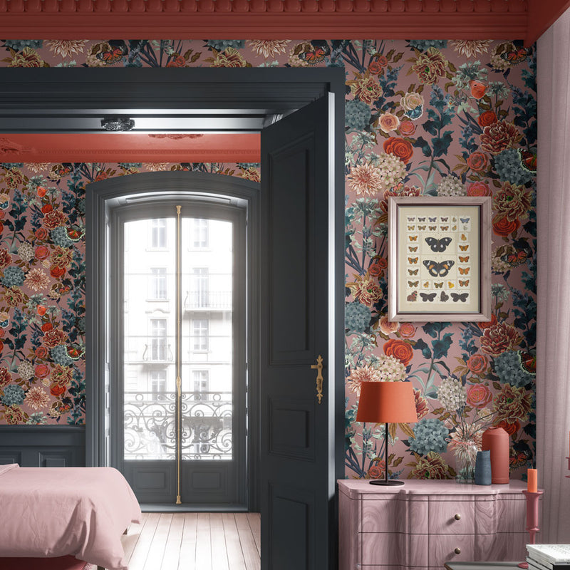 Dusky Pink Floral Traditional Wallpaper Decor by UK Designer, Becca Who