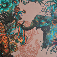 Dramatic Luxury Designer Wallpaper with Indian Pattern in Emerald & Salmon by Becca Who