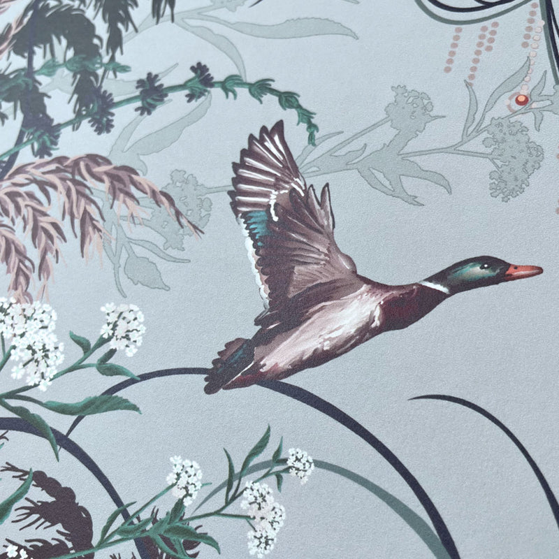 Pale Blue River Themed Wallpaper for Country Inspired Interiors by Designer, Becca Who