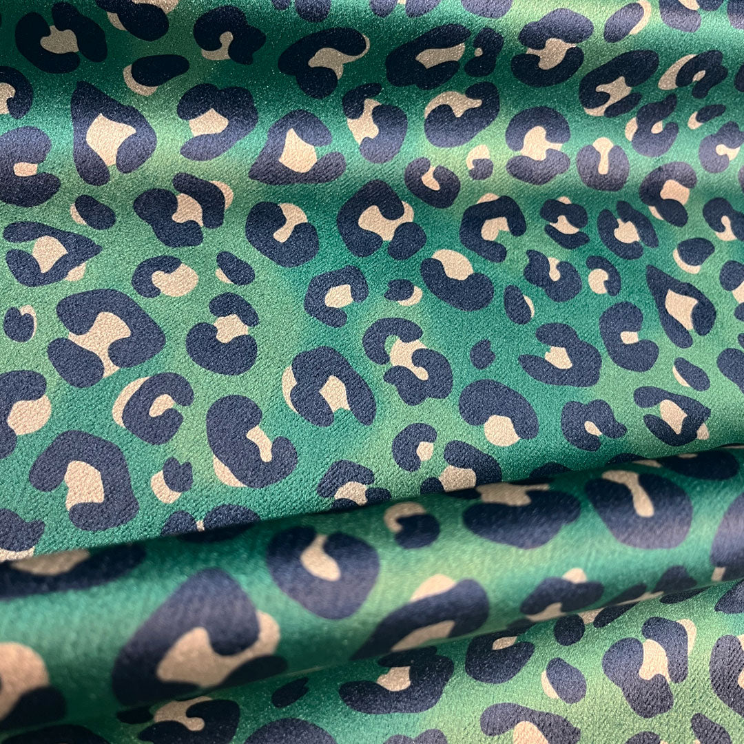 Emerald Green Leopard Print Velvet Furnishing Fabric by Becca Who