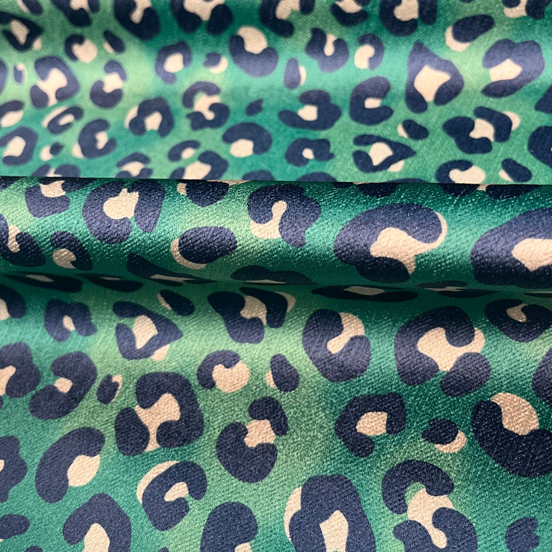 Emerald Green Leopard Print Velvet Designer Furnishing, Upholstery & Curtain  Fabric