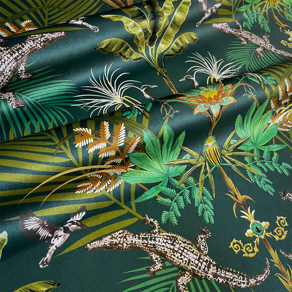 Green Jungle Velvet Fabric for Soft Furnishings and Upholstery by UK Designer, Becca Who