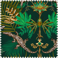 Emerald Green Designer Velvet Fabric for Interiors with Crocodiles by Becca Who