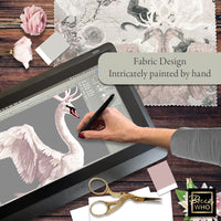 Fabric design process for pink Swan velvet furnishing fabric by Becca Who
