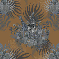 Gold Mustard and Blue African Animals Statement Wallpaper by UK Designer, Becca Who
