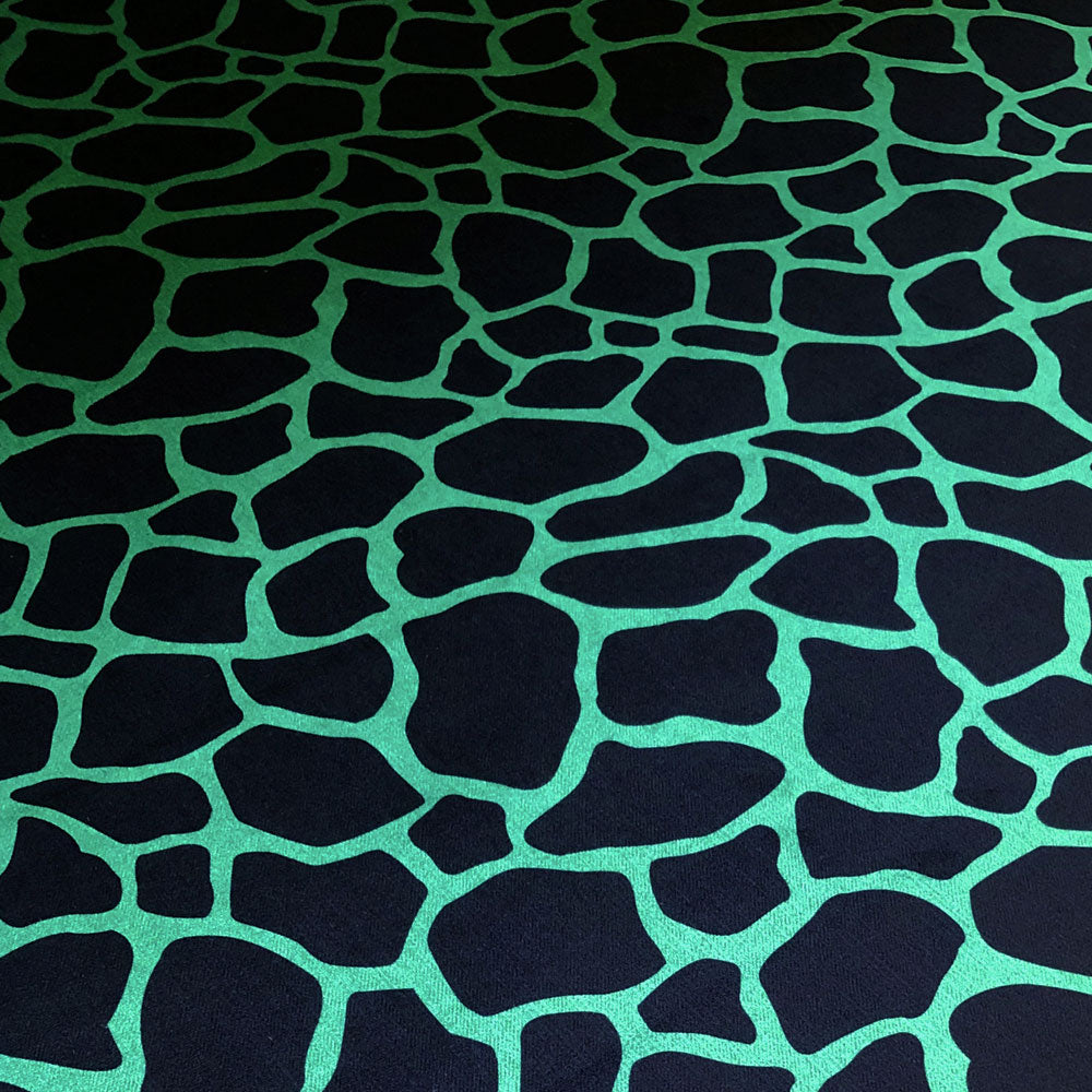 Giraffe Animal Print Velvet Furnishing Fabric in Green and Black