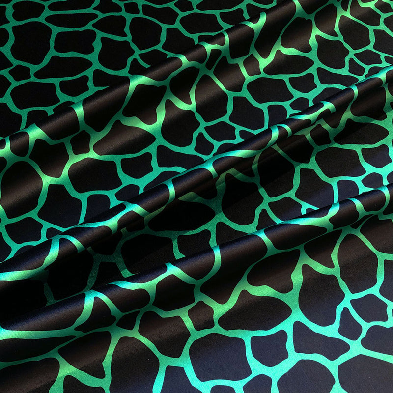 Bold Upholstery and Furnishing Fabric with Green & Black Giraffe Animal Print