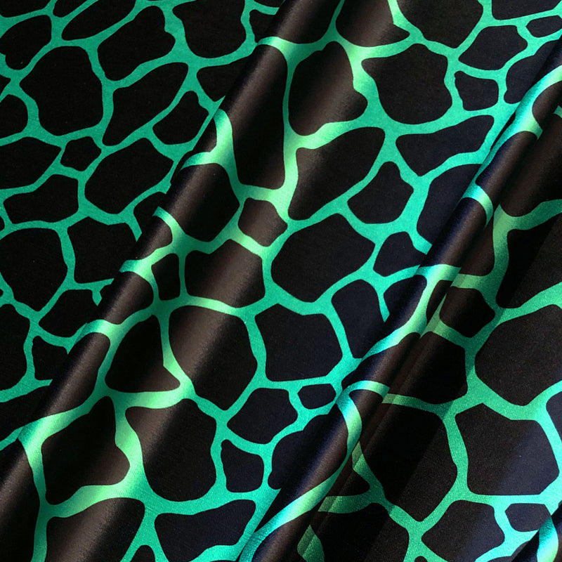 Unusual Green & Black Giraffe Animal Print Velvet by Designer, Becca Who