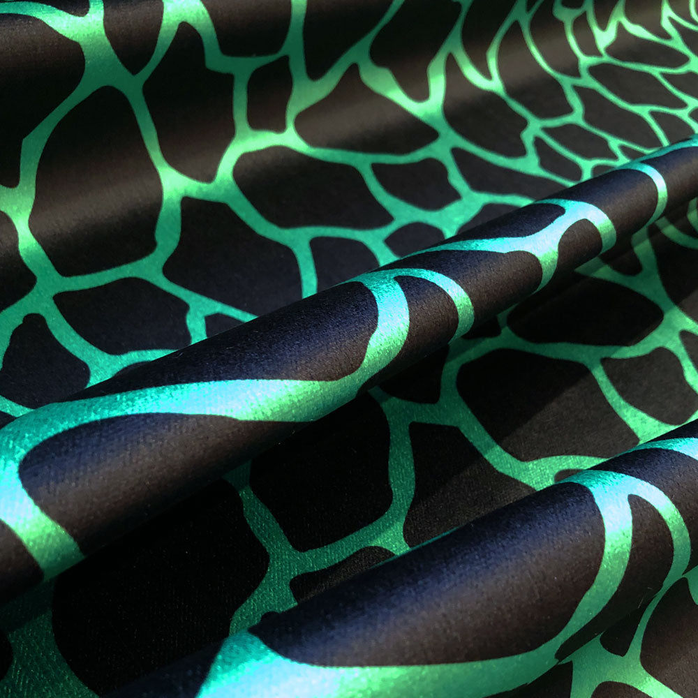 Giraffe Animal Print Velvet Designer Furnishing Fabric in Green and Black