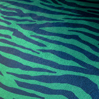 Zebra Striped Patterned Designer Furnishing Fabric in Emerald Green & Blue