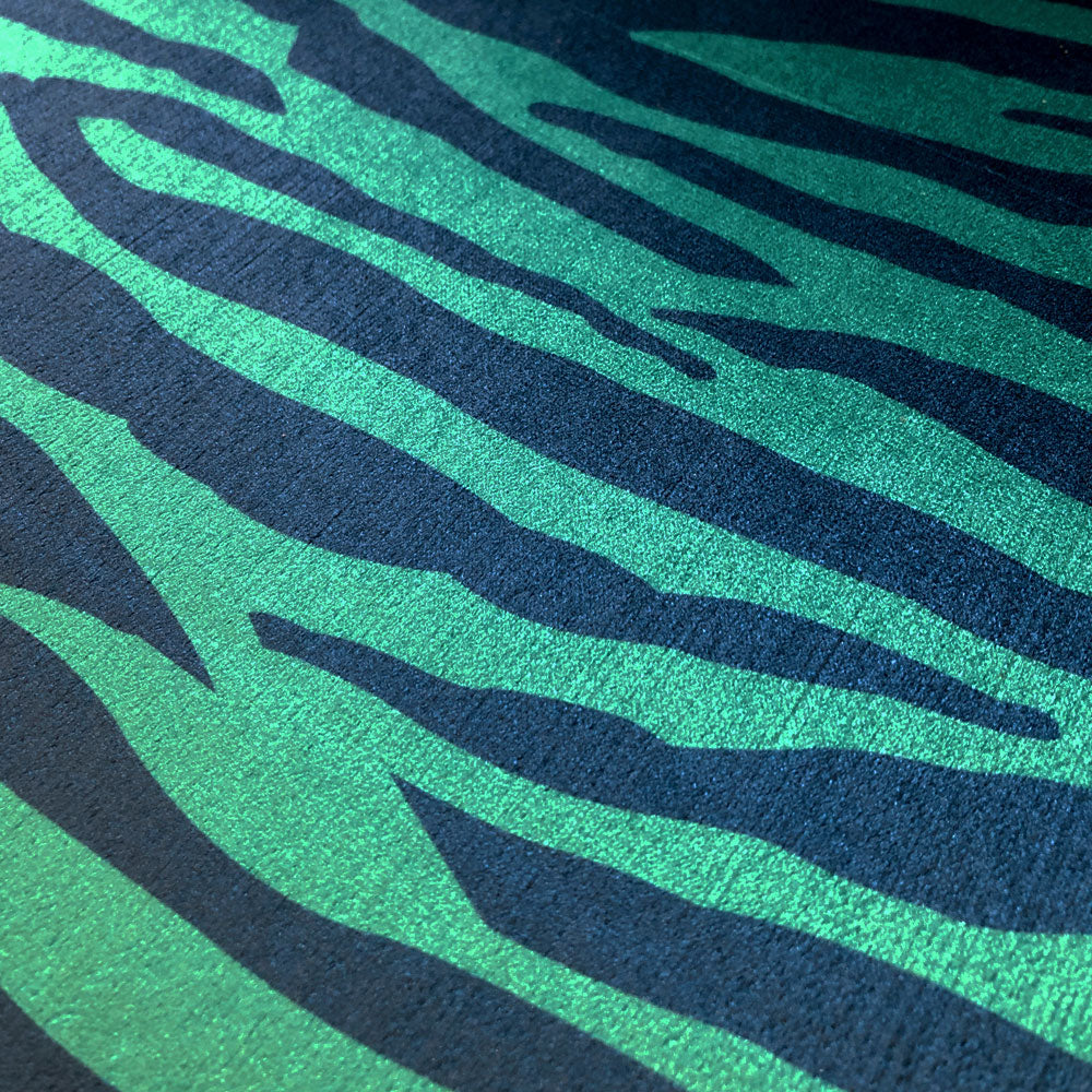 Emerald Green & Blue Animal Print Fabric with Zebra Stripes