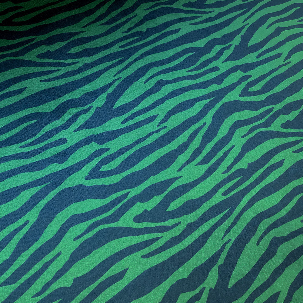 Zebra Print in Green Blue Animal Print Velvet Fabric Sample Becca Who Ltd