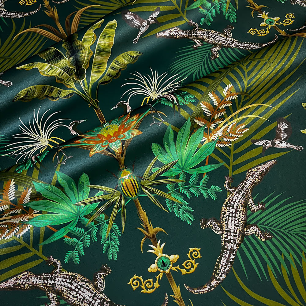 Green Crocodile Jungle Velvet Fabric for Home Furnishings and Upholstery by UK Designer, Becca Who