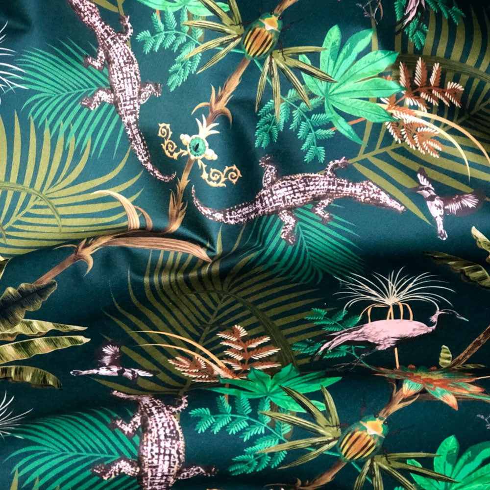 Green Crocodiles Velvet Fabric for Upholstery, Curtains and Furnishings by Designer, Becca Who