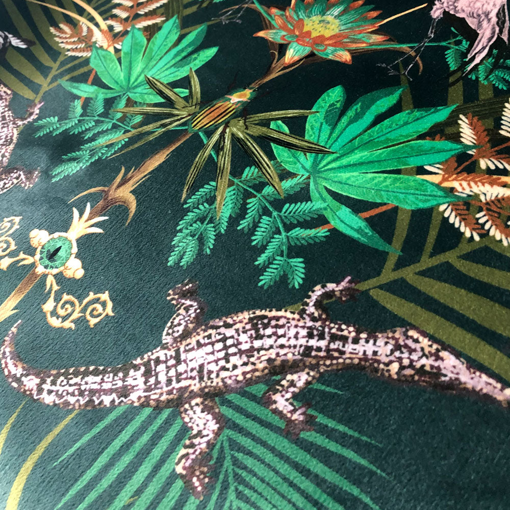Green Crocodiles Velvet Fabric for Interiors by Designer, Becca Who