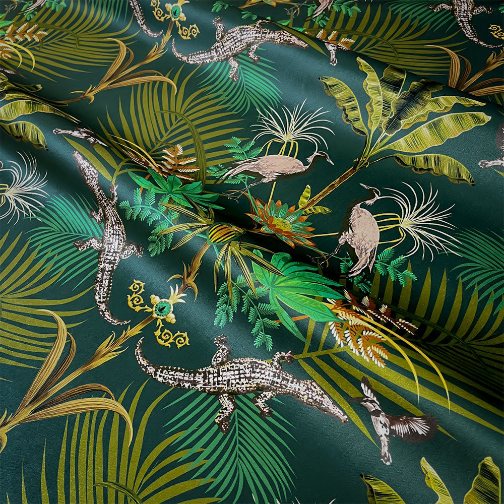 Emerald Green Crocodile Jungle Velvet Fabric for Soft Furnishings and Upholstery by UK Designer, Becca Who