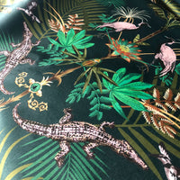 Emerald Green Crocodiles Velvet Fabric for Interiors by Designer, Becca Who